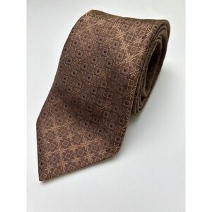 Marco Cellini Mens Silk Tie Brown Geometric Pattern Hand Made in Italy